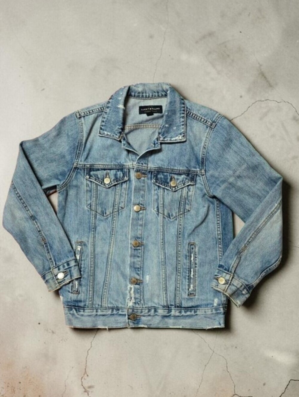 Lucky Brand The Tomboy Trucker Distressed Cotton Denim Jacket Womens Size Medium